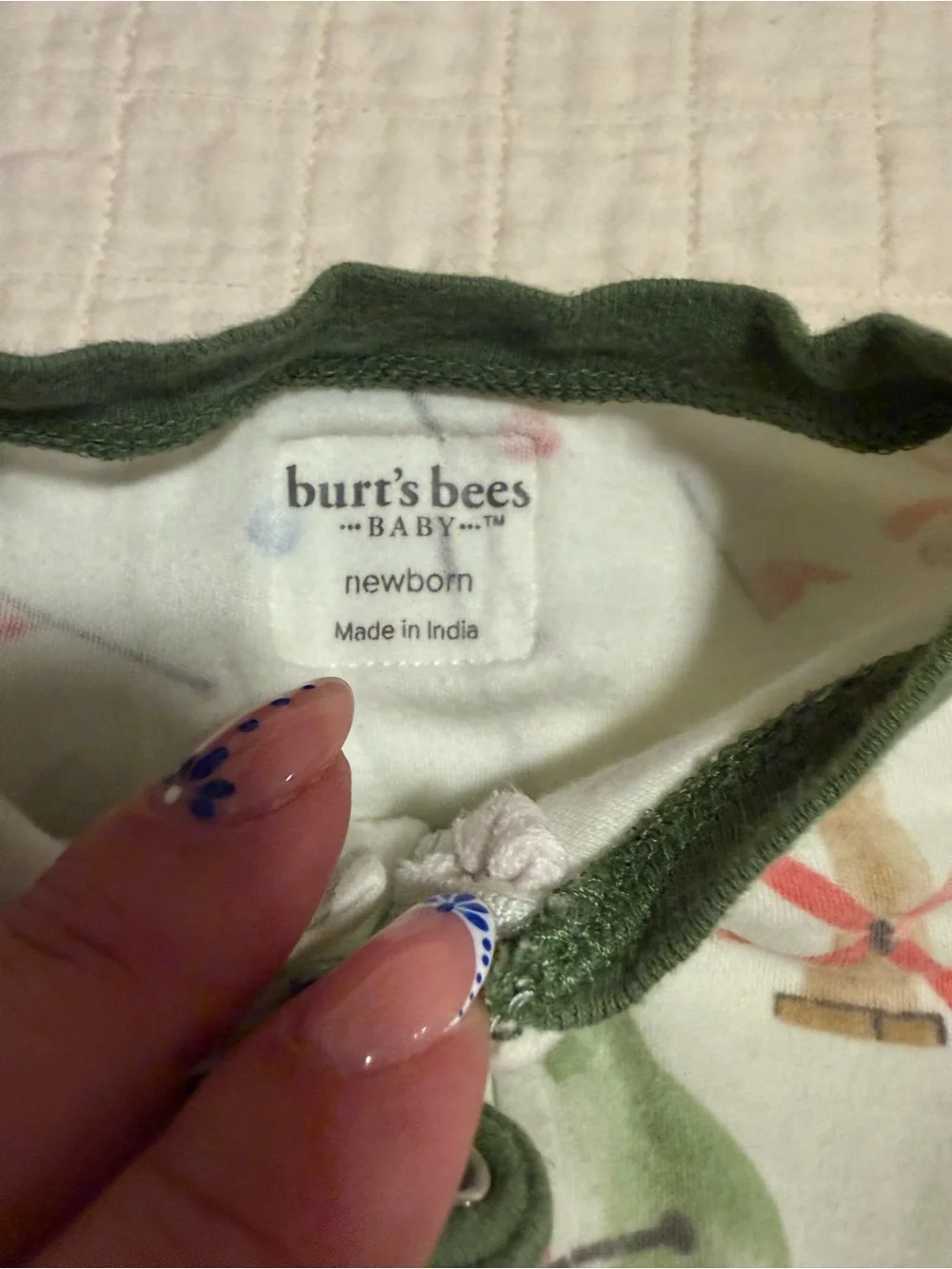 Burt's Bees White One-Piece with Green Trim and Golf Print newborn